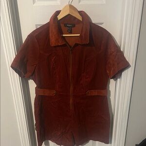 Forever 21 Rust Corduroy Short Sleeve Shorts Romper Size 2X